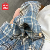 名创优品衬衫男高级感痞帅法兰绒格子衬衣外套秋季复古男装上衣Z 蓝咖 2XL