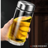 桃李世家单层玻璃杯泡茶杯男士车载加厚耐高温高硼硅商务透明 加厚杯子 钢本色500ML