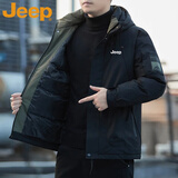 JEEP吉普棉服男士秋冬连帽加厚保暖新款潮流休闲外套 黑色 XL