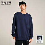 马克华菲男装潮牌春秋休闲宽松圆领街头情侣简约长袖卫衣 藏青 M