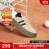 他她（TATA）加绒复古板鞋女平底德训鞋女款休闲鞋女鞋春秋新款W9B01AM4 杏/啡 38