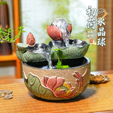 荷府家居 家居荷花水晶球桌面流水摆件小鱼缸 循环水景风水生财客厅财位小摆件 （小号）彩莲-水晶球流水（无雾化器）