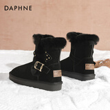 达芙妮雪地靴女2025冬季新款加绒灰色面包中筒厚底短靴子真皮棉鞋短靴