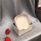 帕美顿欧式家用塑料加深吐骨碟垃圾盘桌面小盘子骨头碟方形耐摔零食盘碟 加深方碟米色10个装【带米色底座】 14.3cm