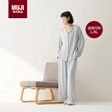 MUJI女式 柔软针织 前开睡衣套装 女士冬季睡衣 烟熏蓝色 L-XL