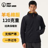 灰壳秋冬保暖棉服美利奴羊毛填充保暖透气连帽户外男女加厚款 黑色 -男款 S -推荐体重【男135斤以内/女95斤以内】