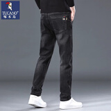 啄木鸟牛仔裤男春秋冬季新款宽松加绒休闲高端直筒裤男青年弹力长裤子男 黑灰 32 （建议130-155斤）