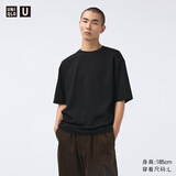 优衣库男女装大师T AIRism宽松圆领T恤五分袖短袖475355 465185 475355/09黑色 L