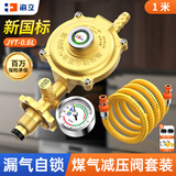 海立液化气煤气罐减压阀新国标家用燃气防爆管安全阀热水器天然气阀门 RJ251带表减压阀0.6+1米金属管【漏气自锁】