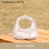 CHARLES&KEITH蝴蝶结褶皱手提斜挎小方包生日礼物女CK2-40151496 Baby Pink浅粉红色 中包