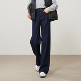 ESE-Y加绒复古直筒牛仔裤女2025年冬季新款保暖显瘦窄版阔腿裤子 深蓝色-厚绒-小个子 27