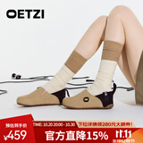 OETZI懒人一脚蹬乐福鞋秋季平底鞋舒适大头小丑鞋 男女同款 卡其色/黑色T24340801 39