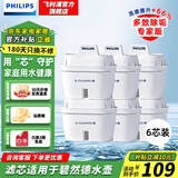 飞利浦（PHILIPS）净水壶 滤水壶 家用净水器 厨房自来水过滤器 滤水器 过滤器滤芯 便携净水杯 AWP2814蓝色/白色 6枚散装滤芯【专家版】