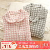 眠岛2025年秋季新款加厚夹棉冬款情侣睡衣女日系春季格子空气层家居服 女款 粉格LZ1253 XL