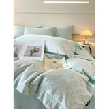 胖东来同款感母婴级A类200支长绒棉四件套花卉刺绣被套全棉轻奢 母婴级A类棉(天水蓝) 床单款 1.5m四件套：被套200x230cm