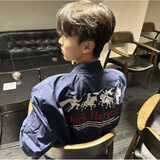 篱人归美式复古斯巴达战马刺绣飞行员夹克男女百搭国潮情侣春秋冬季外套 藏青色（高品质） XL