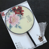 墨洵汉服团扇古风流苏儿童手工圆扇子分手礼物送女朋友中国风礼品女孩 【半透 中号】双色牡丹