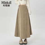 米度丽 孕妇半身裙秋冬欧棉绒半裙a字百褶裙冬季孕期长裙孕妇装 卡其 L
