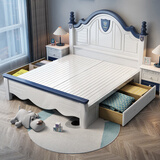 欧梵森 实木儿童床男孩美式床单人床橡胶木女孩双人床储物床 单床 颜色拍下备注 1350mm*2000mm框架结构