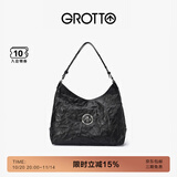 GROTTO个乐黑石hobo大号植鞣绵羊皮腋下单肩斜挎包通勤礼物 经典黑L（银标）