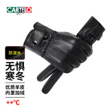 卡帝乐鳄鱼（CARTELO）真皮手套男秋冬季加绒加厚防寒保暖骑行开车男士冬天防风羊皮手套