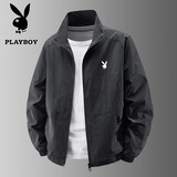 花花公子（PLAYBOY）夹克男士春秋季户外运动宽松休闲立领上衣外套 黑色 XL