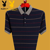 花花公子2025夏季中年男士短袖T恤中老年翻领父亲男装宽松体恤爸爸装 1808藏青色 175码【建议140--160斤】