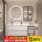 若利欧（RUOLIOU）智能浴室柜陶瓷一体盆洗漱台镜柜套装卫生间洗脸盆洗手台盆柜组合 智能圆镜+单门侧柜100cm