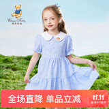 Classic Teddy女童连衣裙儿童公主裙中大童装薄款淑女裙夏装新款裙子儿童节礼物 爱心格子裙蓝色 140