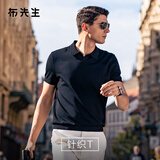 布先生男士针织短袖T恤翻领透气速干商务休闲 钢琴黑(平纹） M(170)