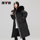 雅鹿狐狸大毛领羽绒服女冬季2025新款长款大牌高级感加厚保暖外套 黑色 XL 推荐140-170斤