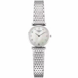 浪Longines琴瑞士手表女表优雅嘉岚超薄石英时尚休闲商务女表防水 加钻-银壳白面