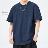 LEERYETOM香港潮牌重磅棉夏季短袖t恤男美式宽松大码纯棉打底短白t 藏青色 XL 150-170斤