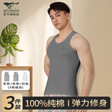 七匹狼背心男士100%纯棉夏季打底跨栏短袖健身运动罗纹薄款老头衫3件装 100%纯棉细罗纹3件（灰+灰+白） XL (175) 推荐体重130-150斤