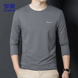 罗蒙（ROMON）长袖T恤男士秋季卫衣纯棉时尚休闲运动百搭圆领打底衫EEW1灰XL