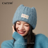 CACUSS帽子女冬季加厚保暖毛线帽可爱猫耳朵针织帽防寒套头帽 蓝色