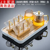 正扬 整套玻璃茶具套装 耐热花茶壶茶杯套装过滤 茶壶功夫茶具茶杯玻璃杯冲茶器泡茶具 雅致壶+雅致海（龙纹杯/黄把）杯架+长方（琴韵）白