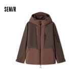 森马（Semir）棉服男冬季防风三防外套撞色拼接棉衣轻薄款连帽上衣101724112101