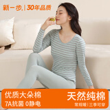 新一步（XINYIBU）【7A抗菌】纯棉秋衣秋裤女士秋冬圆领条纹薄款打底衫保暖内衣套装 33400-彩纱绿（蕾丝圆领） XL 建议165-170cm，105-120斤