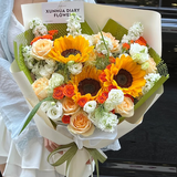 艾斯维娜鲜花速递向日葵混搭花束生日礼物全国同城配送 向日葵玫瑰混搭花束