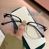 丰辉旭痞帅斯文半框近视眼镜理工男学生防蓝光男女同款大框可配度数眼镜 痞帅黑银框 0度防蓝光平光镜