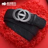 美洲野牛皮带男士头层真皮带商务休闲腰带时尚裤带生日礼物 潮流款 110cm -125cm(随机发长度可剪)