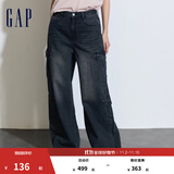 GAP女装春秋纯棉工装风阔腿裤时尚百搭宽松牛仔裤873049 黑色 28亚洲尺码