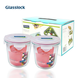 GLASSLOCK韩国进口耐热钢化玻璃高筒保鲜盒汤粥碗微波炉加热燕麦杯 【彩盒装】圆高720ml*2