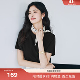 伊芙丽（eifini）蒋欣代言【经典延续】天然桑蚕丝简约真丝混纺丝光内搭T恤女上衣 黑色 M 100-110斤