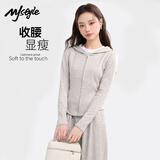 MJ STYLE仿羊绒连帽修身开衫外套女2026春秋新款短款收腰显瘦气质百搭上衣