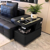 祥灵腾飞可移动茶几小户型现代简约边柜轻奢客厅意式极简智能沙发边几推车 中古黑-智能面板【带无线充+3色灯】 【40宽*90长*57高】-整装送上