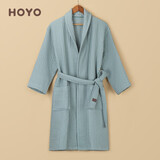 HOYO日本 和颜纯棉浴袍长款  成人男女家用吸水速干全棉情侣款浴衣 千草 L码 适合身高175-190CM