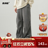BJHG不计后果环保麂皮绒伞兵裤男宽松潮牌新款秋季褶皱运动工装休闲裤 中度灰 L