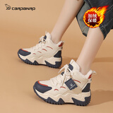 卡丹路高帮鞋女2025新款秋季加绒内增高7cm女鞋厚底时尚休闲登山运动鞋